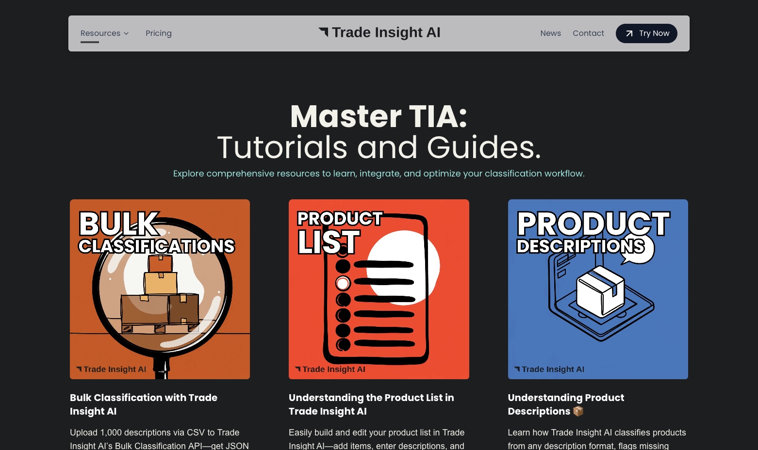 Guides & Tutorials | Trade Insight AI — Bulk Classification, API ...